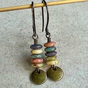 Bohemian Beaded Stacked Dangle Earrings Bronze Multic Beads Tribal Handmade